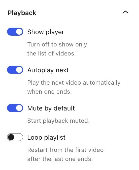 The playback controls for the VideoPress playlist block.